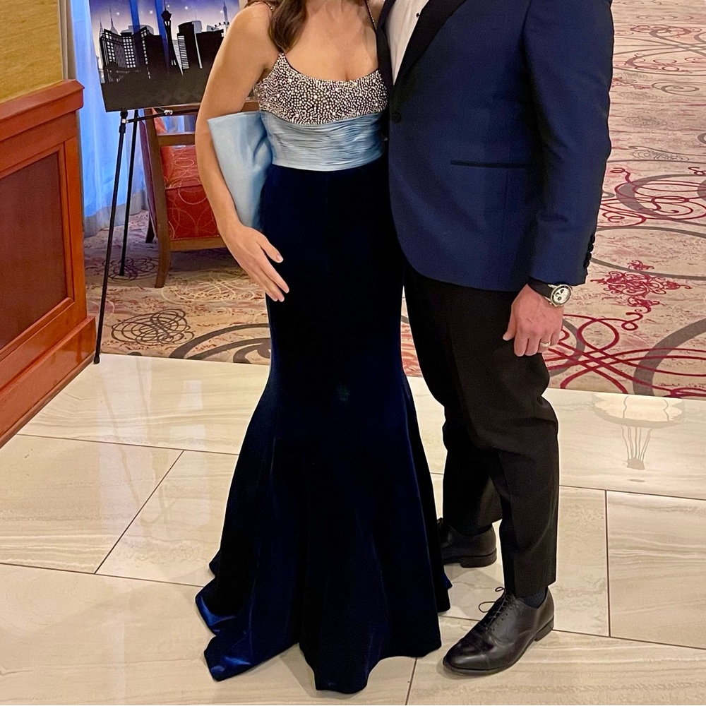 Jovani blue velvet gown size 2 - Picture 6 of 7